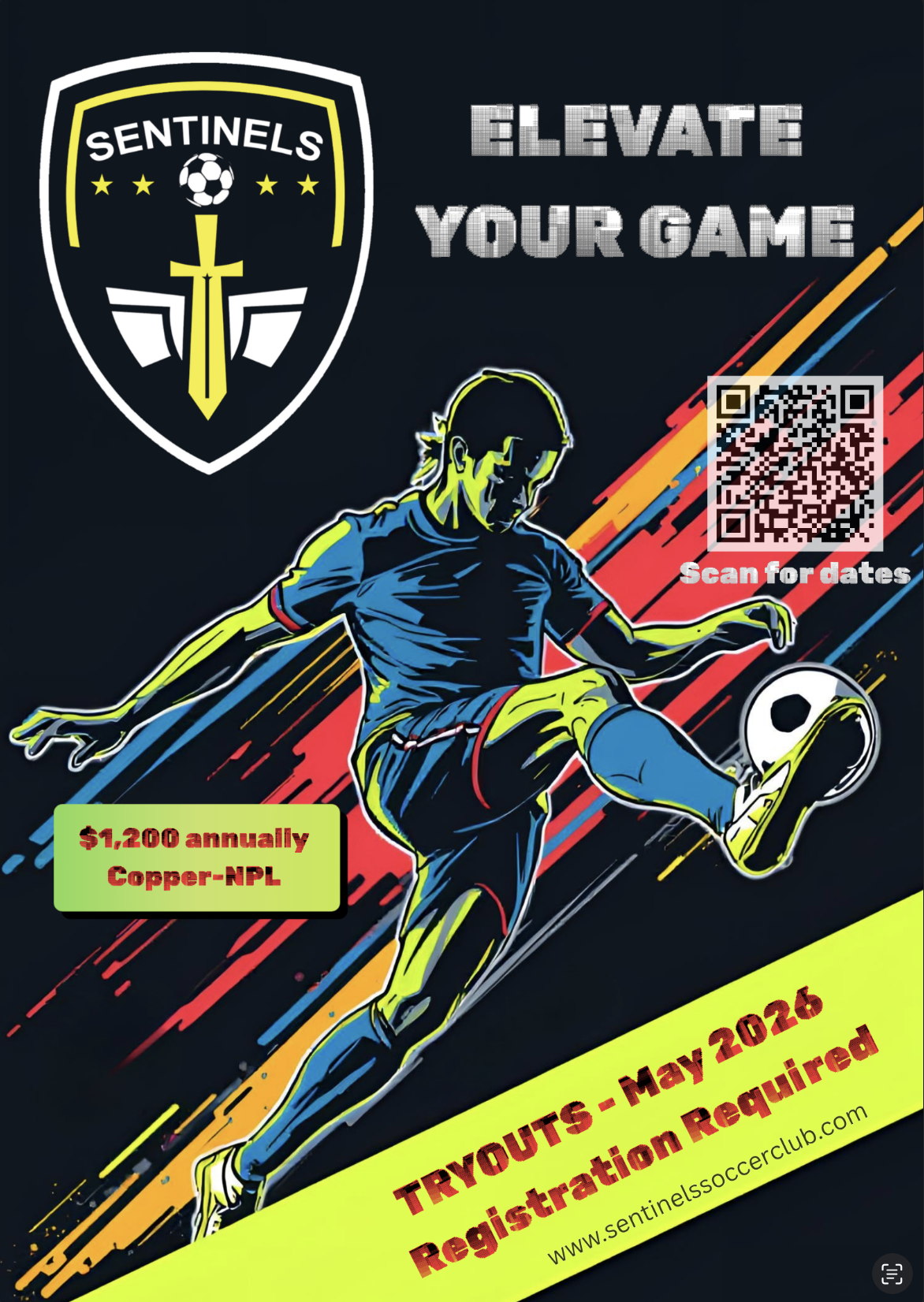 Sentinels 2026 competitive tryout flyer — past season reference